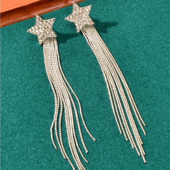 Jewelry - ❌RESERVED❌ Long Silver-Tone Sparkly Star Earrings BRAND NEW